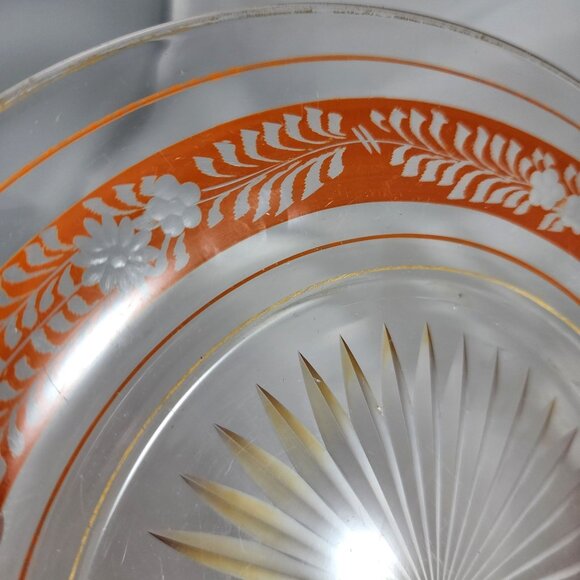 Unique Vintage Glass Plate w/ Orange Gold Floral Embossed Starburst MCM Design - Picture 2 of 9